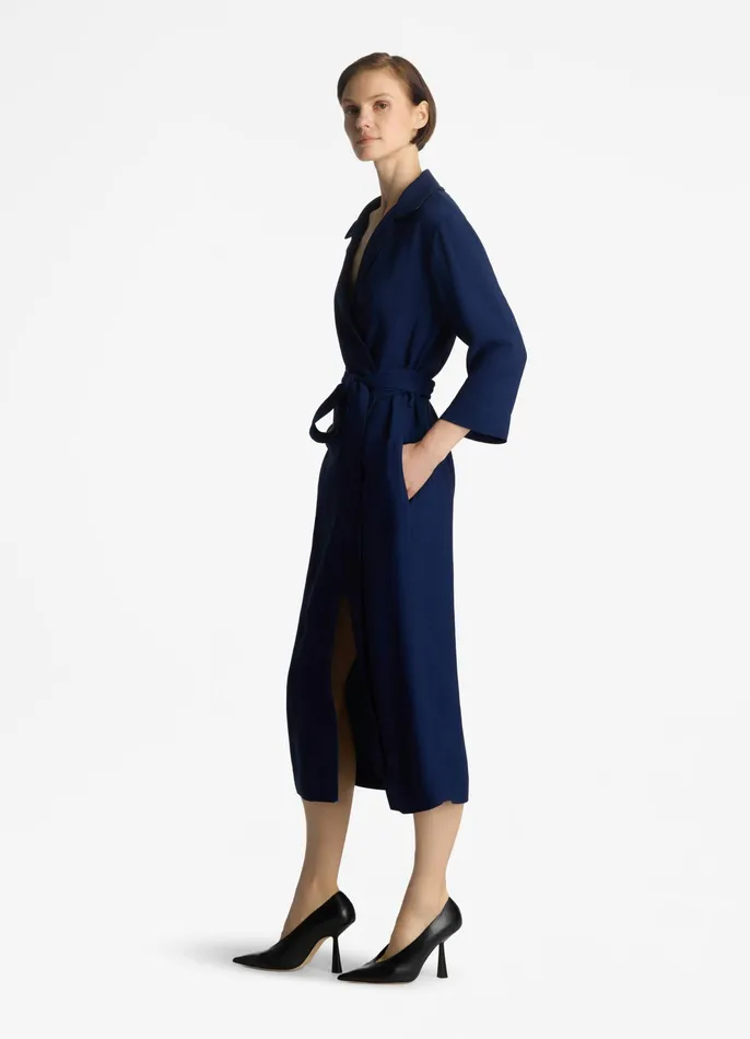 Women Dresses St John Textured Crepe Wrap Dress Royal Blue Women Dresses St John Textured Crepe Wrap Dress Royal Blue