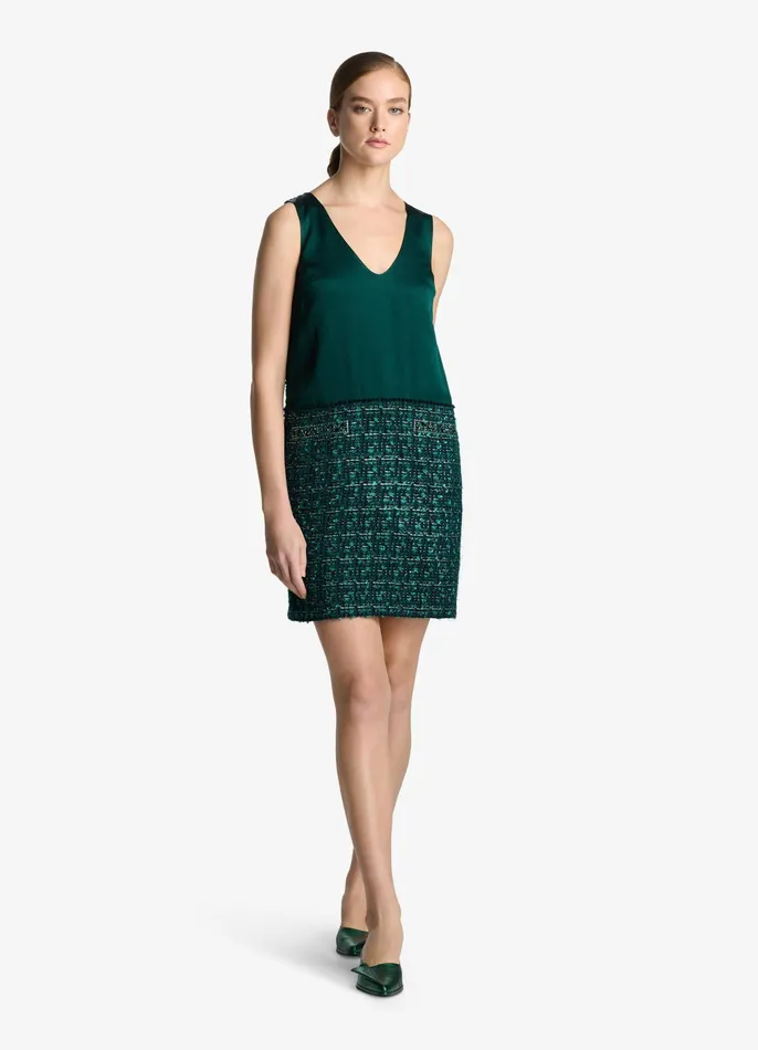 Women Dresses St John Twill Tweed Mixed Media Dress Spruce Multi Women Dresses St John Twill Tweed Mixed Media Dress Spruce Multi