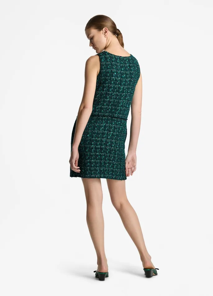 Women Dresses St John Twill Tweed Mixed Media Dress Spruce Multi Women Dresses St John Twill Tweed Mixed Media Dress Spruce Multi