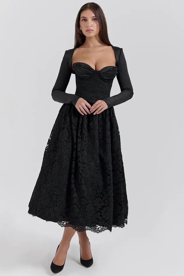 Women Duchess Black Lace Corset Skirt And Bolero House Of CB Dresses