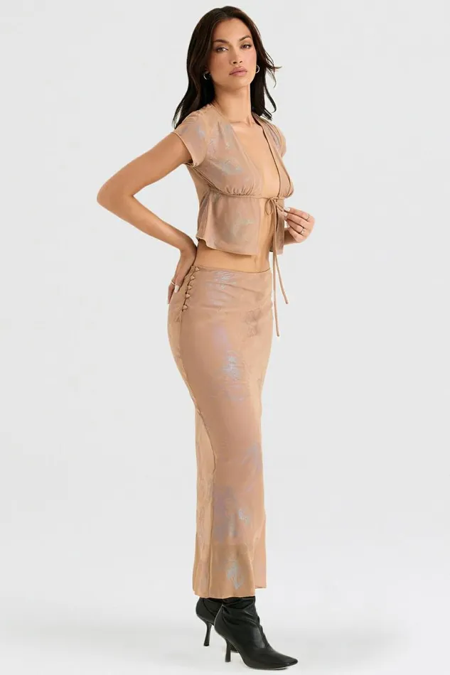 Women Dyana Shimmer Cafe Au Lait Bias Cut Maxi Skirt House Of CB Bottoms Women Dyana Shimmer Cafe Au Lait Bias Cut Maxi Skirt House Of CB Bottoms