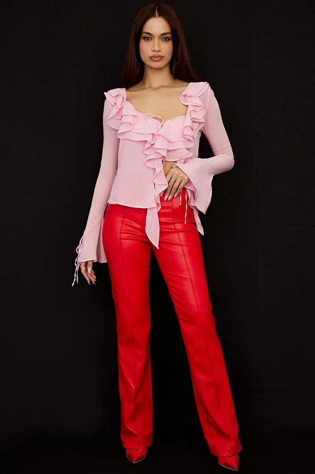 Women Elenaora Scarlet Vegan Leather Trousers House Of CB Bottoms