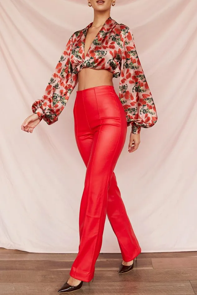 Women Elenaora Scarlet Vegan Leather Trousers House Of CB Bottoms Women Elenaora Scarlet Vegan Leather Trousers House Of CB Bottoms