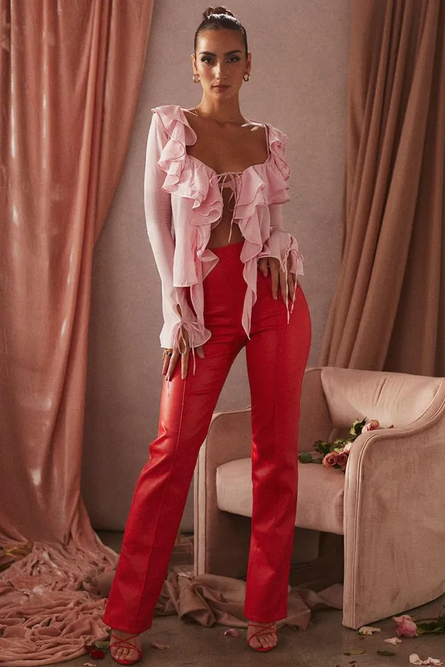 Women Elenaora Scarlet Vegan Leather Trousers House Of CB Bottoms Women Elenaora Scarlet Vegan Leather Trousers House Of CB Bottoms