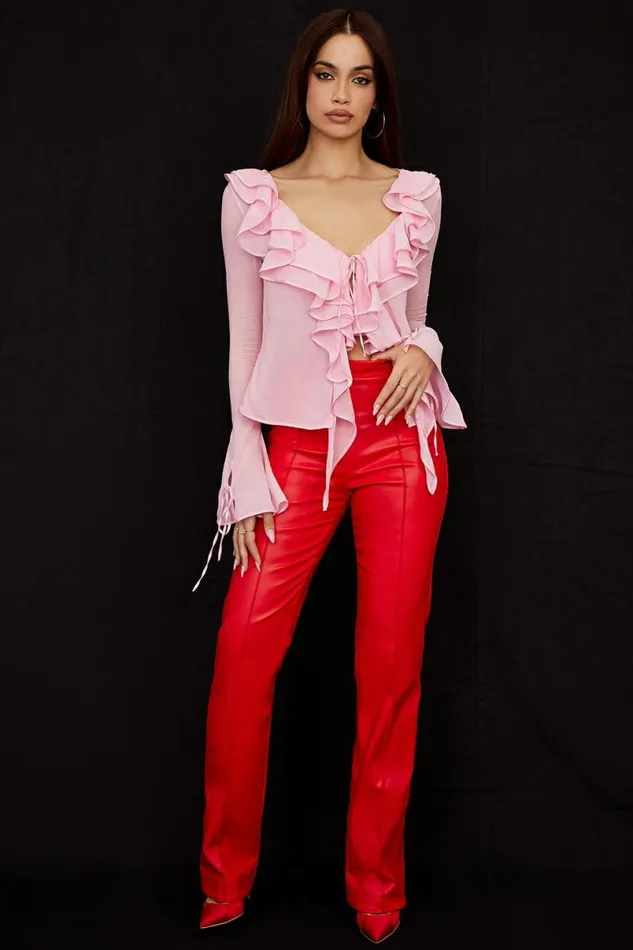 Women Elenaora Scarlet Vegan Leather Trousers House Of CB Bottoms Women Elenaora Scarlet Vegan Leather Trousers House Of CB Bottoms