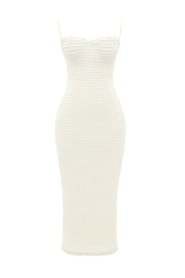 Women Elinor Cream Tea Frill Lace Midi Dress House Of CB Dresses