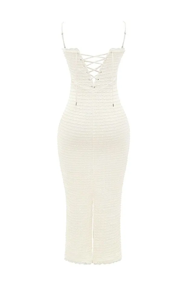 Women Elinor Cream Tea Frill Lace Midi Dress House Of CB Dresses