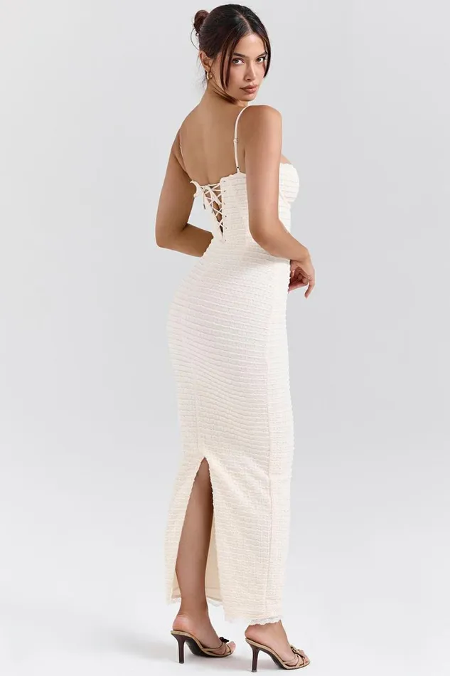 Women Elinor Cream Tea Frill Lace Midi Dress House Of CB Dresses