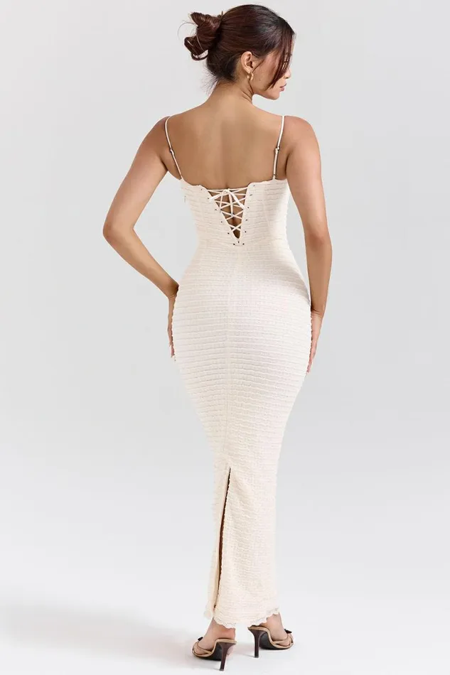 Women Elinor Cream Tea Frill Lace Midi Dress House Of CB Dresses