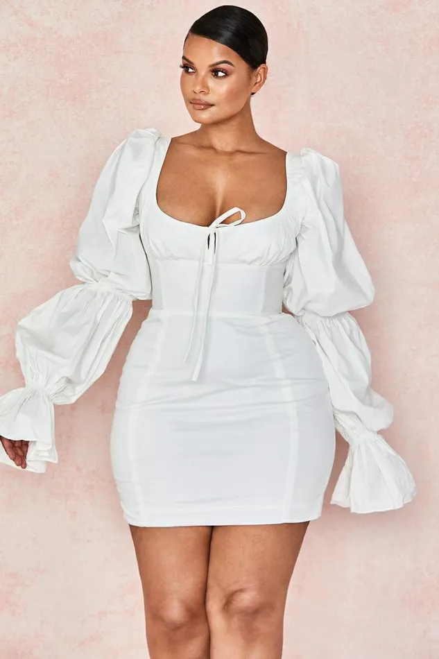 Women Elsie White Puff Sleeve Corset Dress House Of CB Dresses Women Elsie White Puff Sleeve Corset Dress House Of CB Dresses
