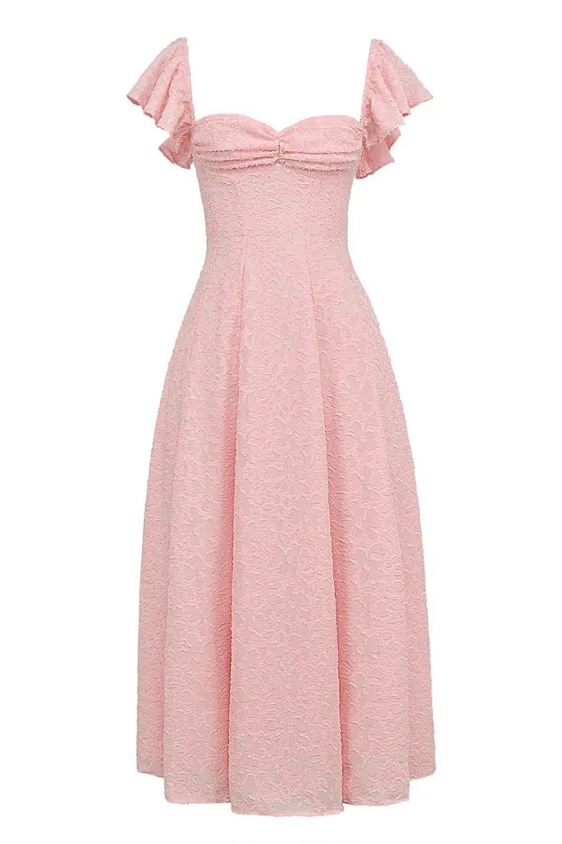 Women Emma Perfectly Pink Floral Jacquard Midi Dress House Of CB Dresses