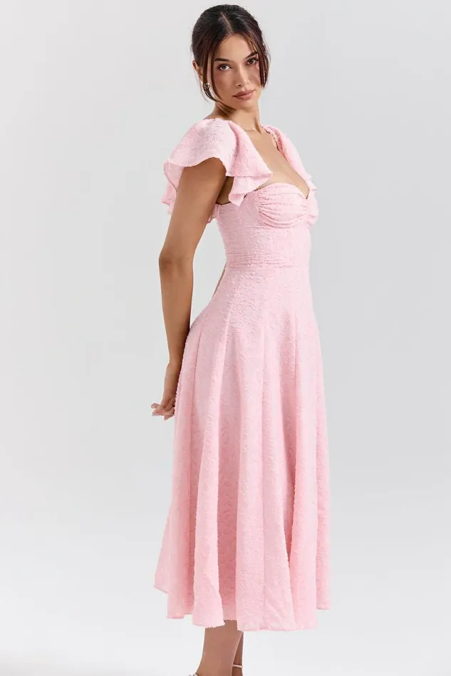 Women Emma Perfectly Pink Floral Jacquard Midi Dress House Of CB Dresses