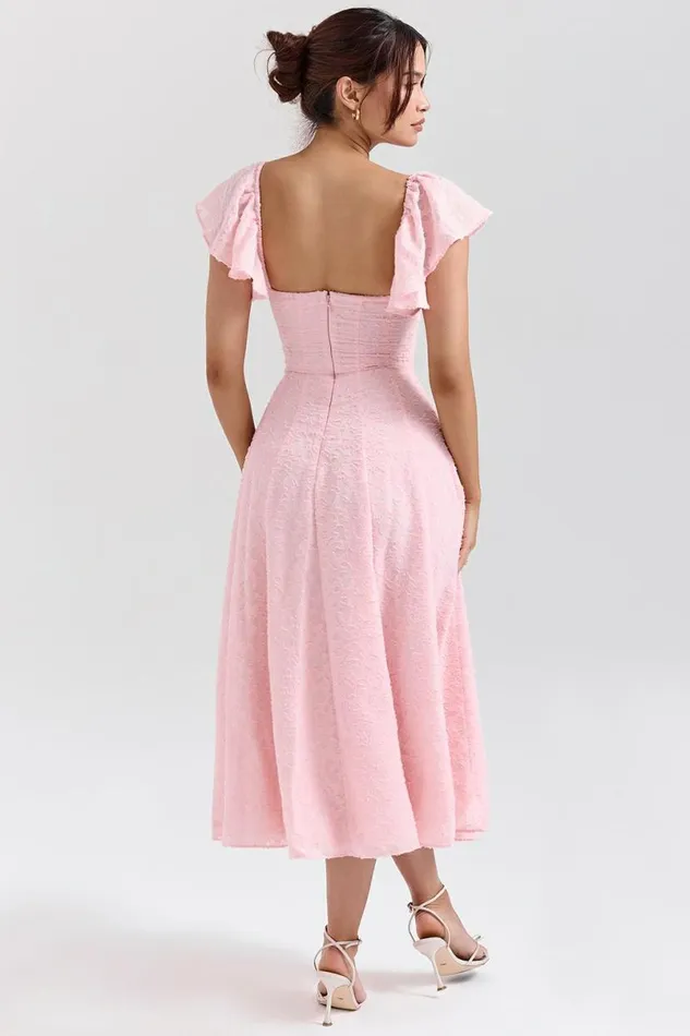 Women Emma Perfectly Pink Floral Jacquard Midi Dress House Of CB Dresses