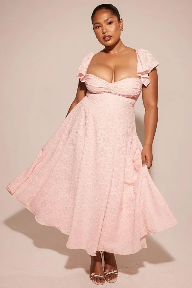 Women Emma Perfectly Pink Floral Jacquard Midi Dress House Of CB Dresses