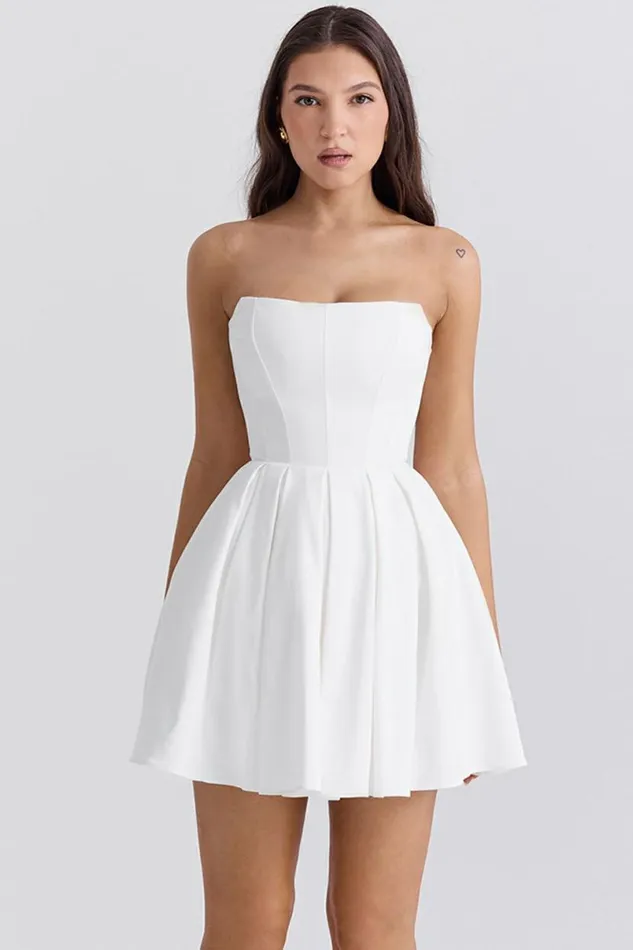 Women Emmanuela White Strapless Pleated Mini Dress House Of CB Dresses