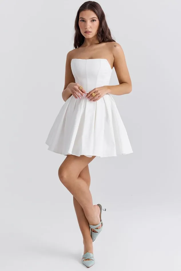 Women Emmanuela White Strapless Pleated Mini Dress House Of CB Dresses