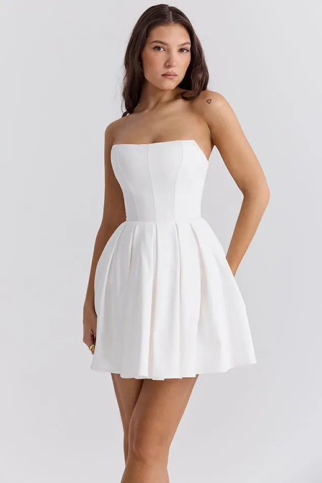 Women Emmanuela White Strapless Pleated Mini Dress House Of CB Dresses