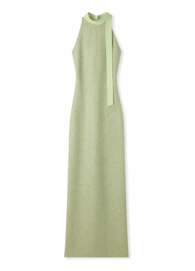 Women Evening Gowns St John Halter Stretch Sequin Twill Knit Gown Chartreusemint Multi