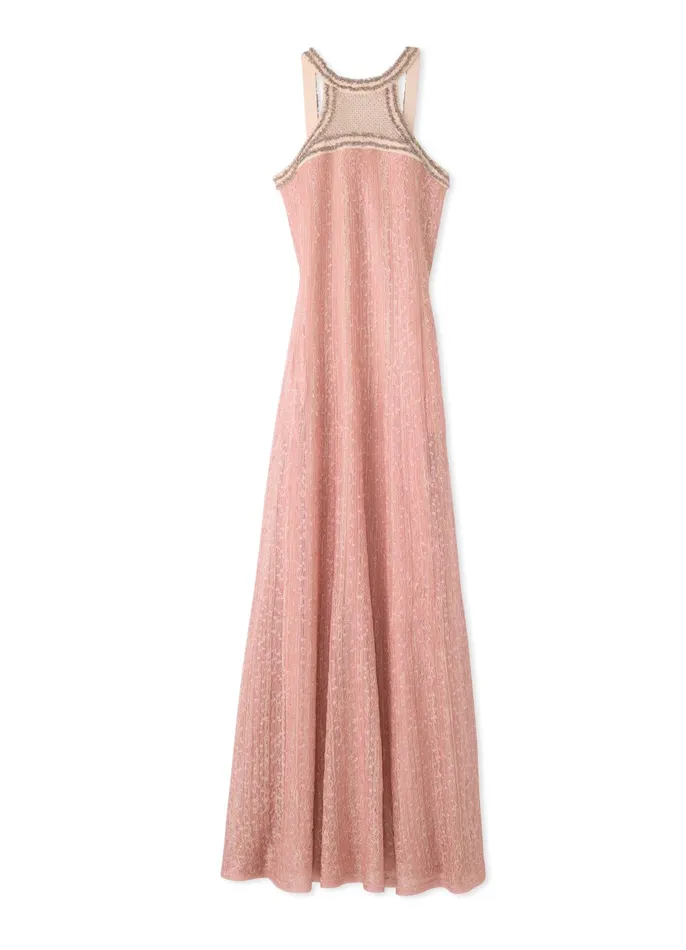 Women Evening Gowns St John Rhinestone Mesh Knit Dress Rouge Multi