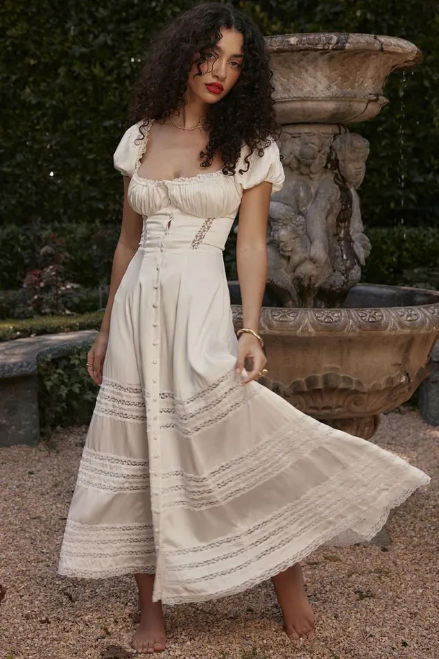 Women Eviana Ivory Real Silk Puff Sleeve Dress House Of CB Dresses Women Eviana Ivory Real Silk Puff Sleeve Dress House Of CB Dresses