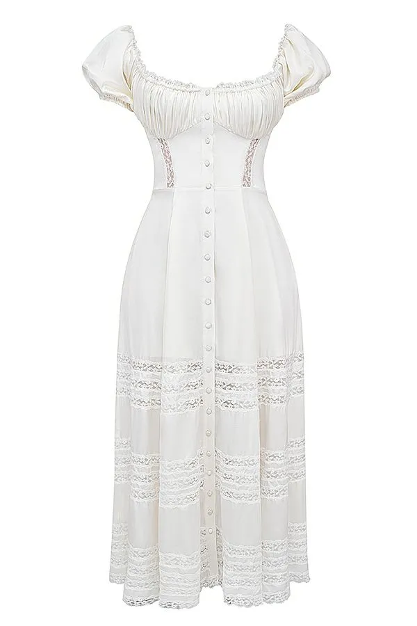 Women Eviana Ivory Real Silk Puff Sleeve Dress House Of CB Dresses Women Eviana Ivory Real Silk Puff Sleeve Dress House Of CB Dresses