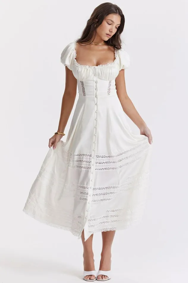 Women Eviana Ivory Real Silk Puff Sleeve Dress House Of CB Dresses Women Eviana Ivory Real Silk Puff Sleeve Dress House Of CB Dresses