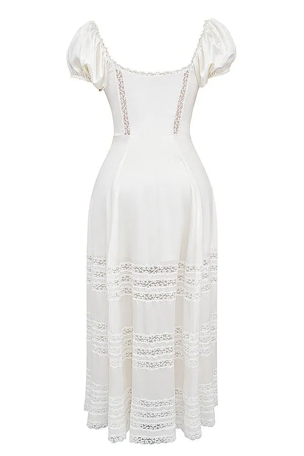 Women Eviana Ivory Real Silk Puff Sleeve Dress House Of CB Dresses Women Eviana Ivory Real Silk Puff Sleeve Dress House Of CB Dresses