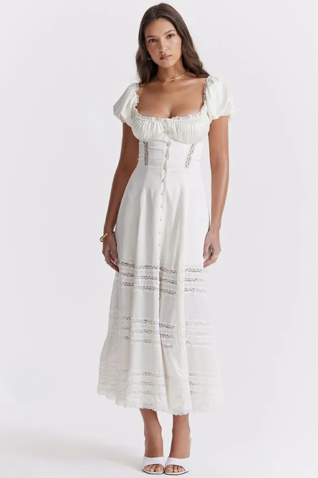 Women Eviana Ivory Real Silk Puff Sleeve Dress House Of CB Dresses Women Eviana Ivory Real Silk Puff Sleeve Dress House Of CB Dresses