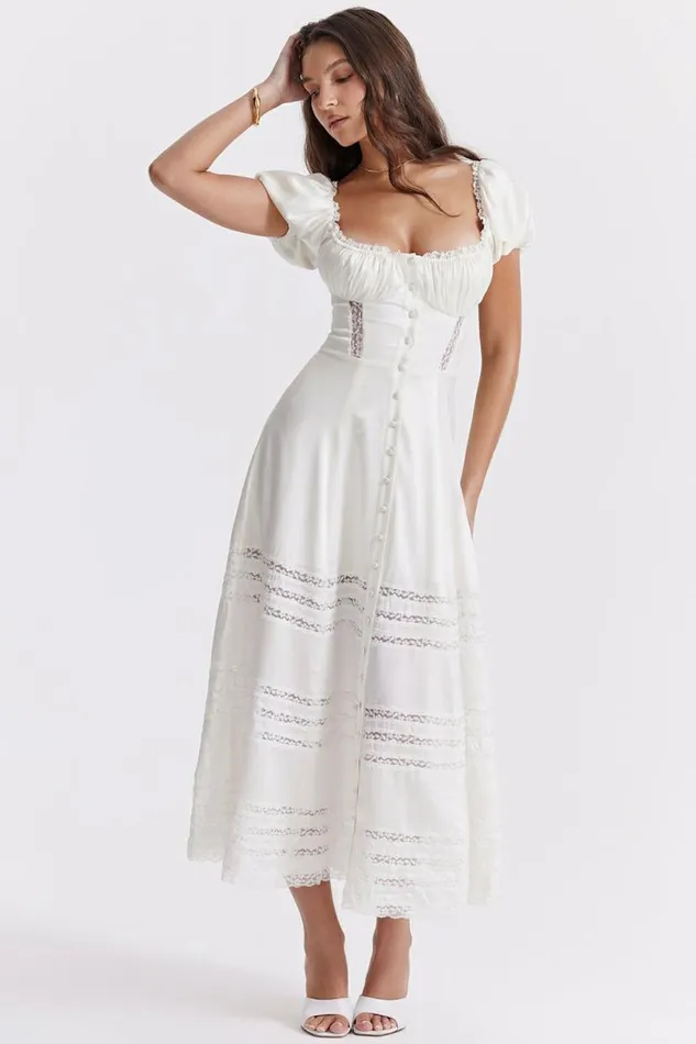 Women Eviana Ivory Real Silk Puff Sleeve Dress House Of CB Dresses Women Eviana Ivory Real Silk Puff Sleeve Dress House Of CB Dresses
