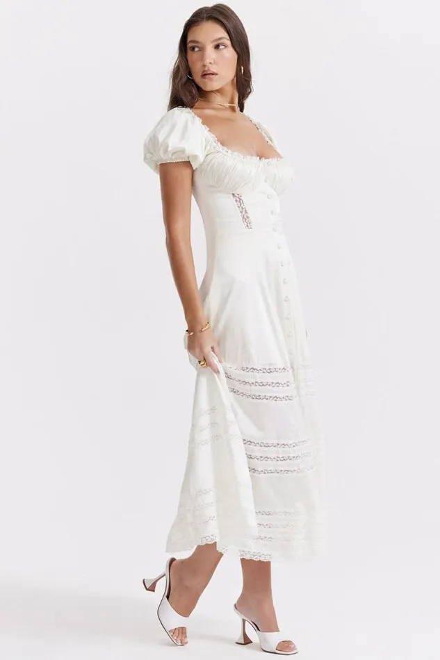 Women Eviana Ivory Real Silk Puff Sleeve Dress House Of CB Dresses Women Eviana Ivory Real Silk Puff Sleeve Dress House Of CB Dresses