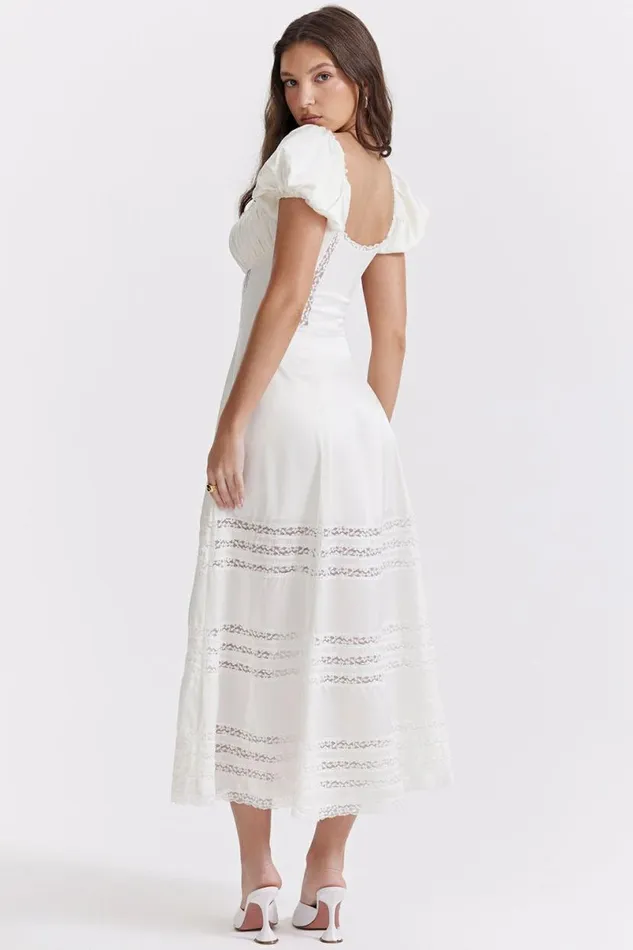 Women Eviana Ivory Real Silk Puff Sleeve Dress House Of CB Dresses Women Eviana Ivory Real Silk Puff Sleeve Dress House Of CB Dresses