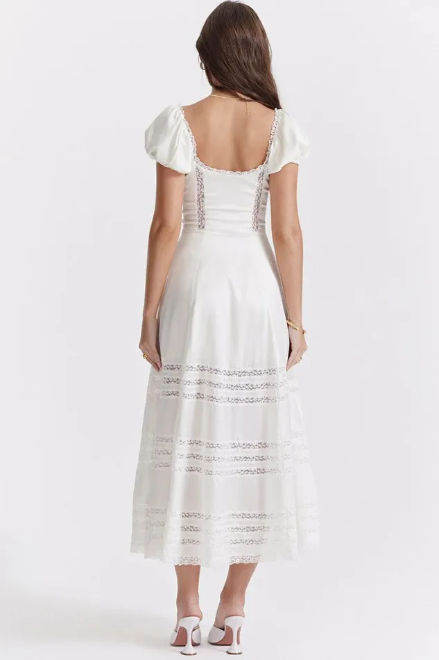 Women Eviana Ivory Real Silk Puff Sleeve Dress House Of CB Dresses Women Eviana Ivory Real Silk Puff Sleeve Dress House Of CB Dresses
