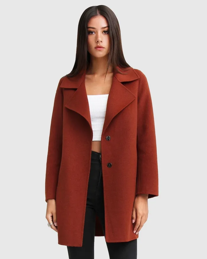 Women ExBoyfriend wool oversized coat caramel Coats and Jackets Belle and Bloom