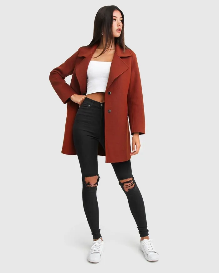 Women ExBoyfriend wool oversized coat caramel Coats and Jackets Belle and Bloom