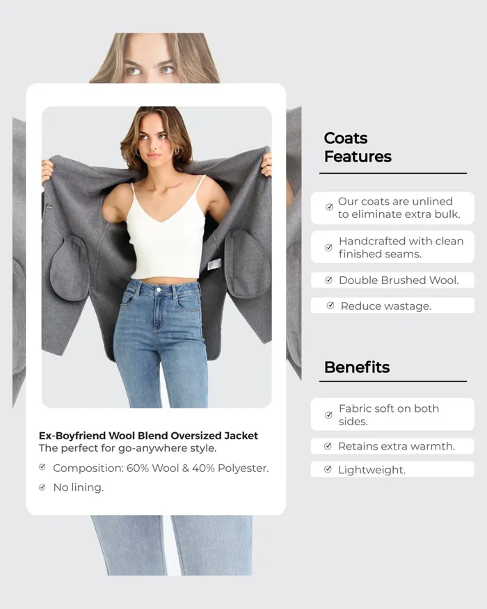 Women ExBoyfriend wool oversized coat caramel Coats and Jackets Belle and Bloom