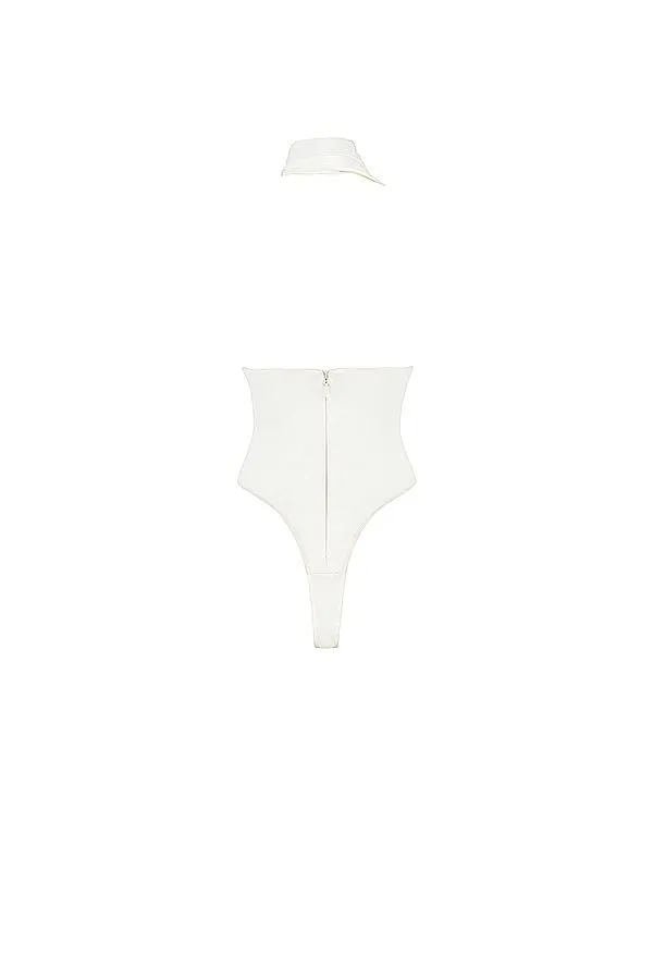 Women Farrah Ivory Satin Wrap Neck Bodysuit House Of CB Tops Women Farrah Ivory Satin Wrap Neck Bodysuit House Of CB Tops