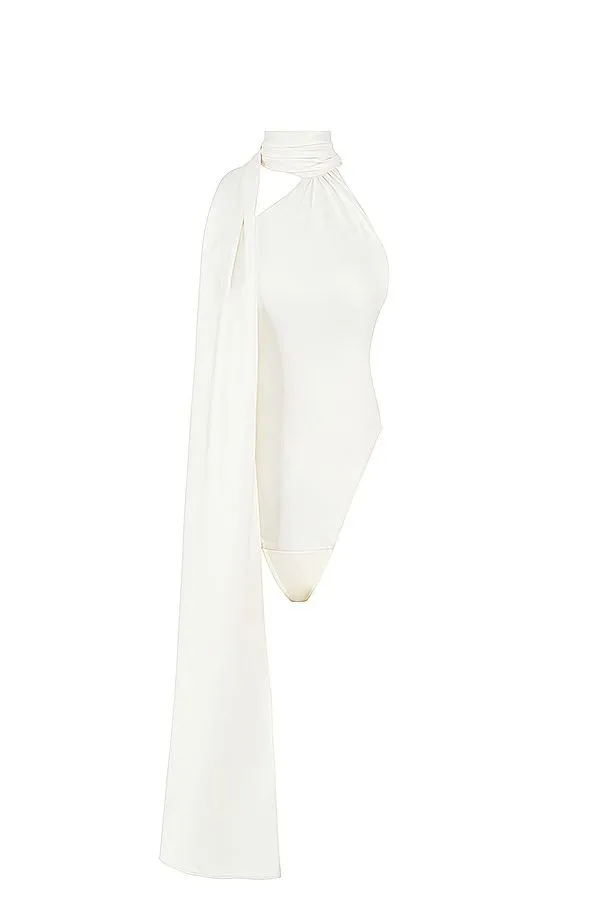 Women Farrah Ivory Satin Wrap Neck Bodysuit House Of CB Tops Women Farrah Ivory Satin Wrap Neck Bodysuit House Of CB Tops