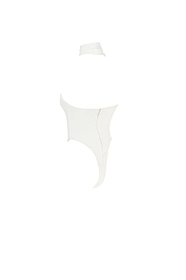 Women Farrah Ivory Satin Wrap Neck Bodysuit House Of CB Tops Women Farrah Ivory Satin Wrap Neck Bodysuit House Of CB Tops