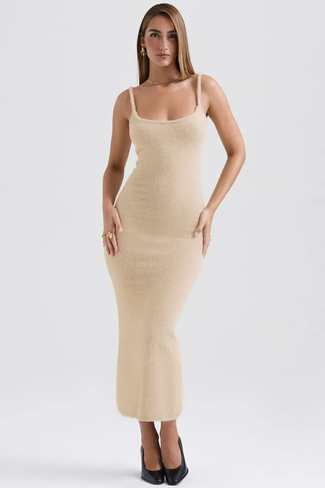 Women Fayette Beige Soft Fluffy Knit Maxi Dress House Of CB Dresses