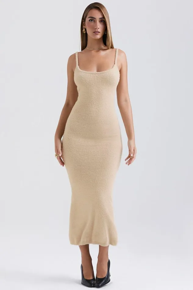 Women Fayette Beige Soft Fluffy Knit Maxi Dress House Of CB Dresses