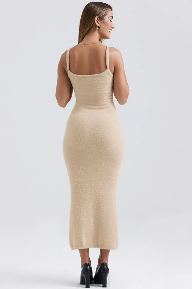 Women Fayette Beige Soft Fluffy Knit Maxi Dress House Of CB Dresses