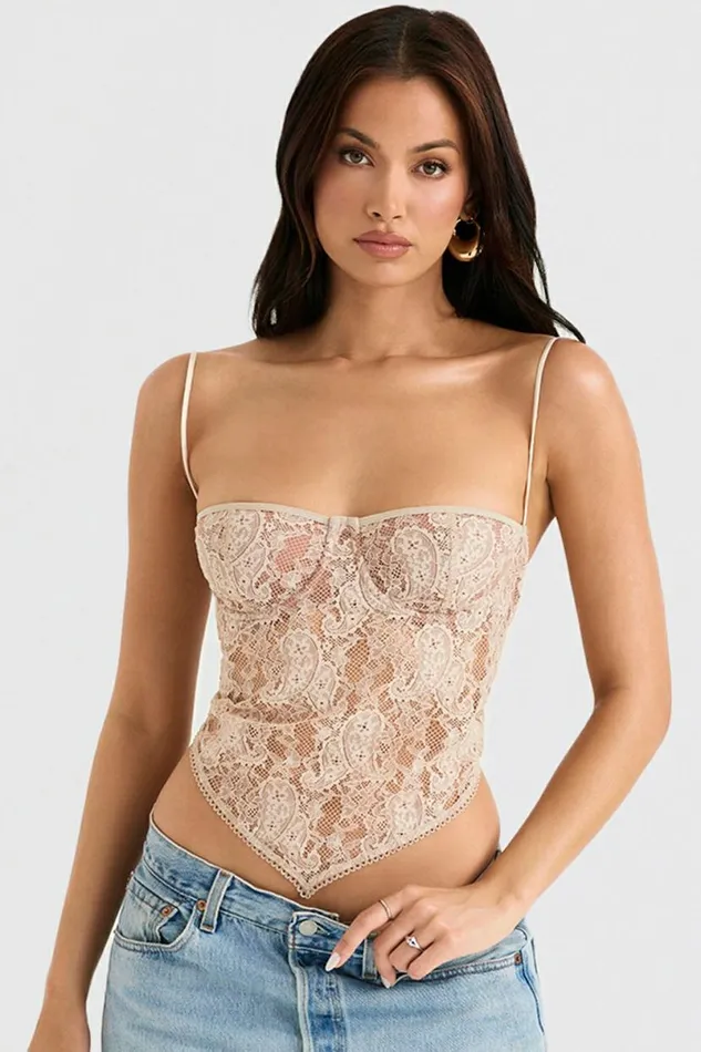 Women Fernanda Cream Paisley Lace Top House Of CB Tops