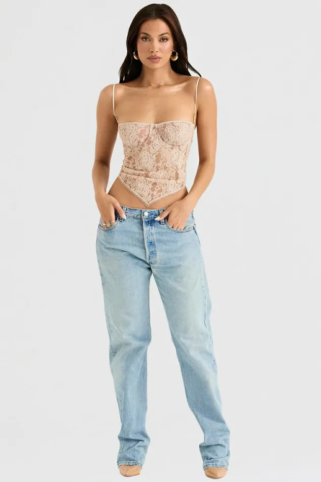 Women Fernanda Cream Paisley Lace Top House Of CB Tops