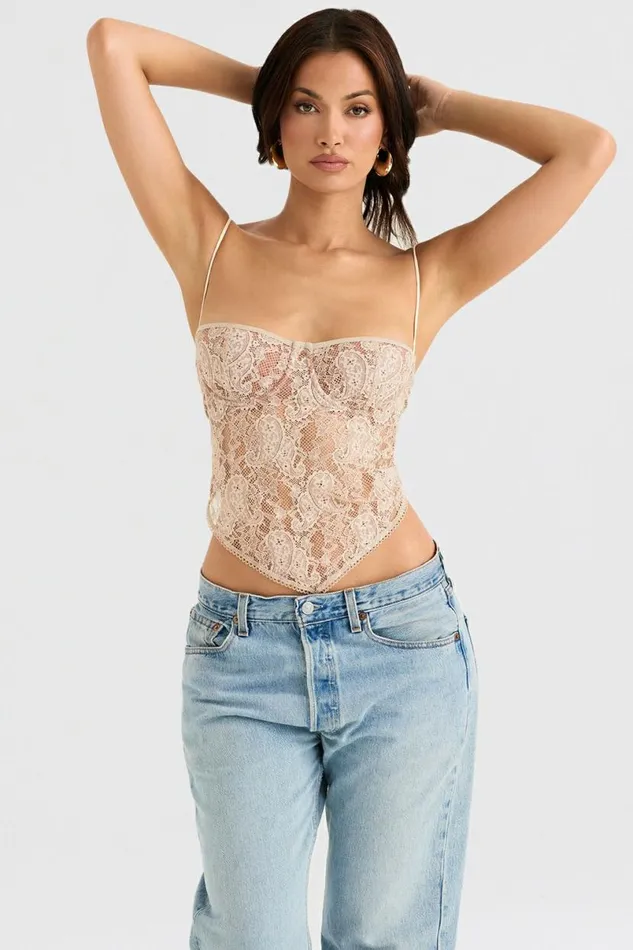 Women Fernanda Cream Paisley Lace Top House Of CB Tops