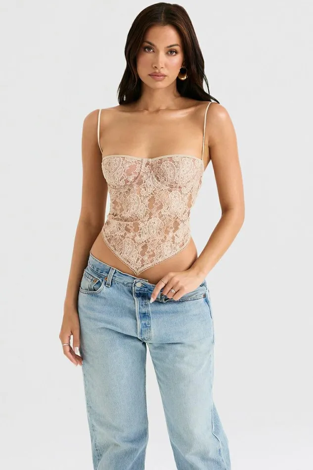 Women Fernanda Cream Paisley Lace Top House Of CB Tops