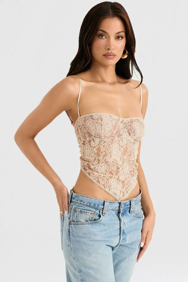 Women Fernanda Cream Paisley Lace Top House Of CB Tops