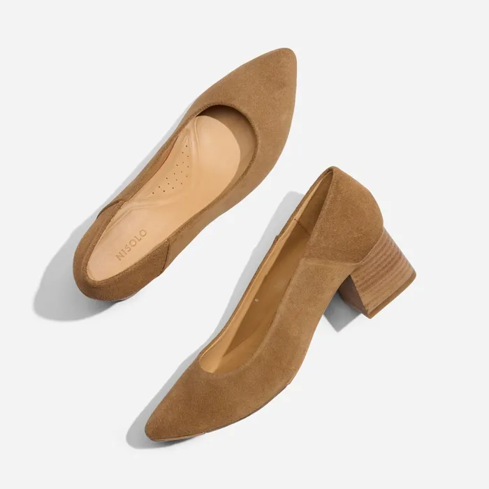 Women Fiorela GoTo Mid Heel Taupe Suede Nisolo Heels