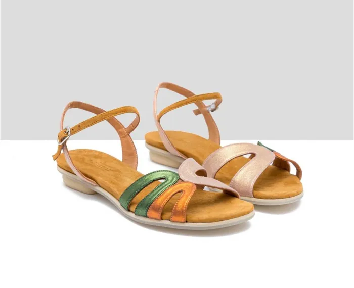 Women Flat Audley Shoes Flat Leather Sandal Forbia Green
