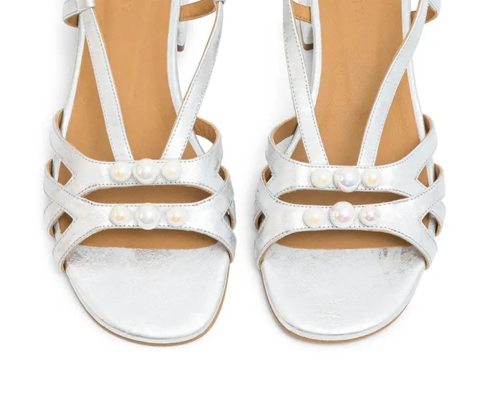 Women Flat Audley Shoes Low Heel Leather Sandal Luz Metallic