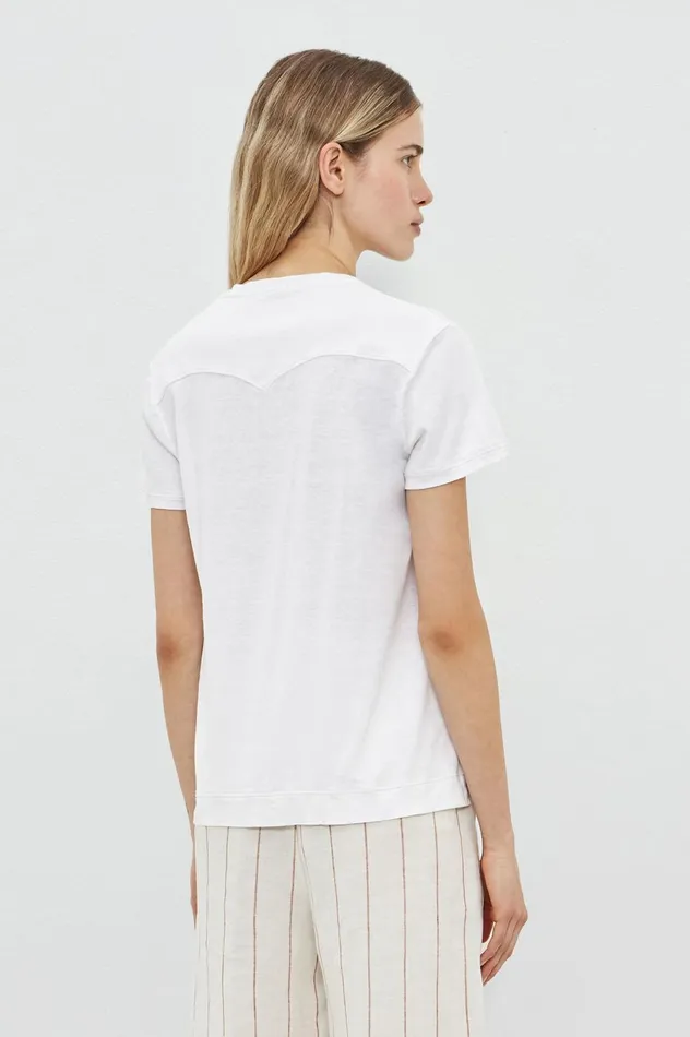 Women FLORES 8211 Linen Cotton Jersey Vneck Tshirt 8211 Bianco Massimo Alba Tops Women FLORES 8211 Linen Cotton Jersey Vneck Tshirt 8211 Bianco Massimo Alba Tops